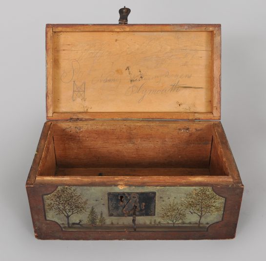 Small Paint-Decorated Wood Box with Key